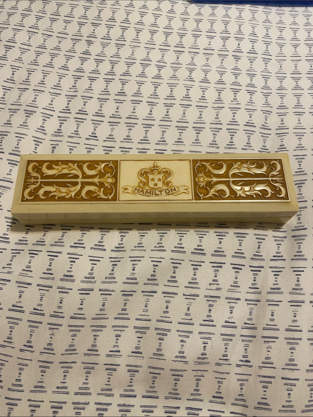 Vntg Hamilton Cream/Gold Presentation Ivory Celluloid Plastic Empty Watch Box